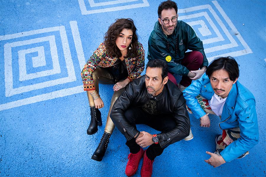 Antonio Sánchez, Thana Alexa, Lex Sadler, and BIGYUKI sit on blue backdrop