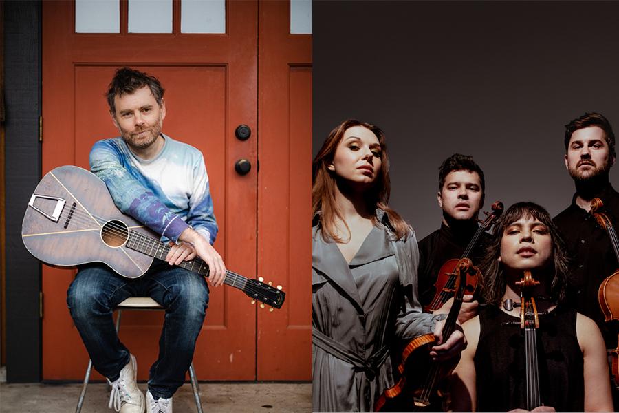 Split image of Gabriel Kahane and Attaca Quartet