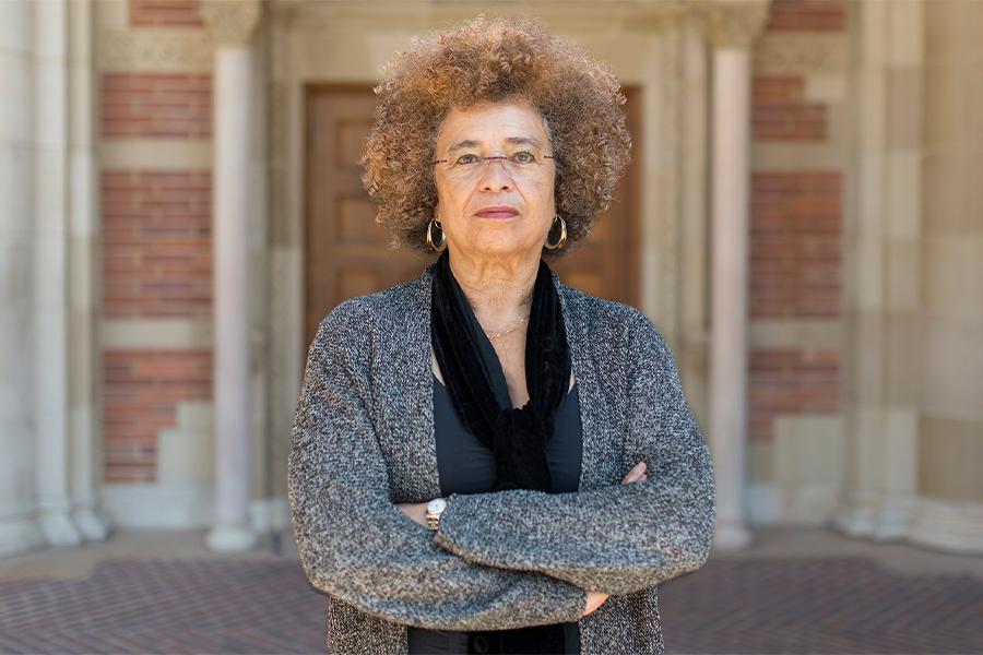 Angela Davis in front of Royce Hall