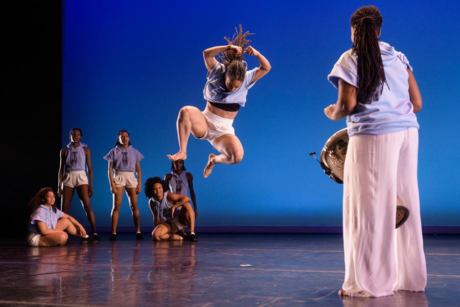 performance photo of Urban bush women in a powerful moment