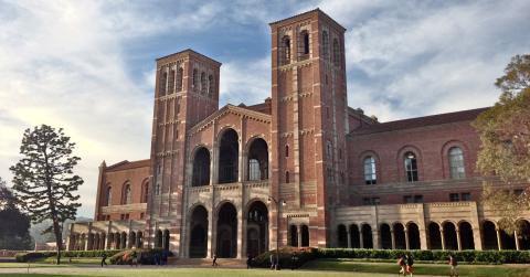 Exterior shot of Royce Hall daytime