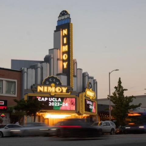 UCLA Nimoy marquee at dusk