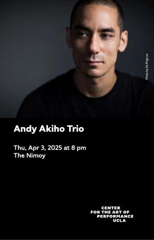 Program cover for Andy Akiho Trio featuring headshot of Andy Akiho